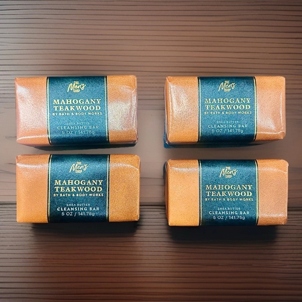 LOT (4) BATH & BODY WORKS MAHOGANY TEAKWOOD BAR SOAP SHEA BUTTER 5 OZ